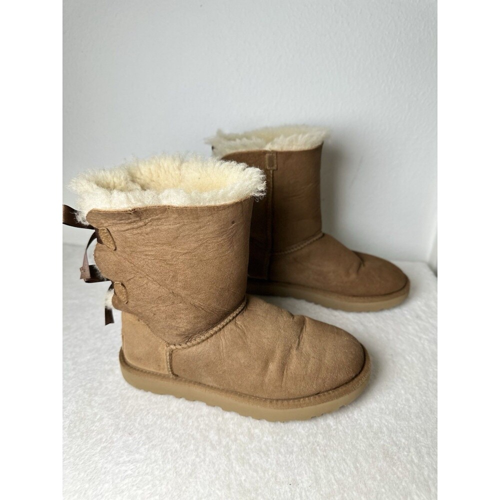 Ugg Australia Women Cozy Chestnut Shearling Sheepskin Bailey Bow II USA 6